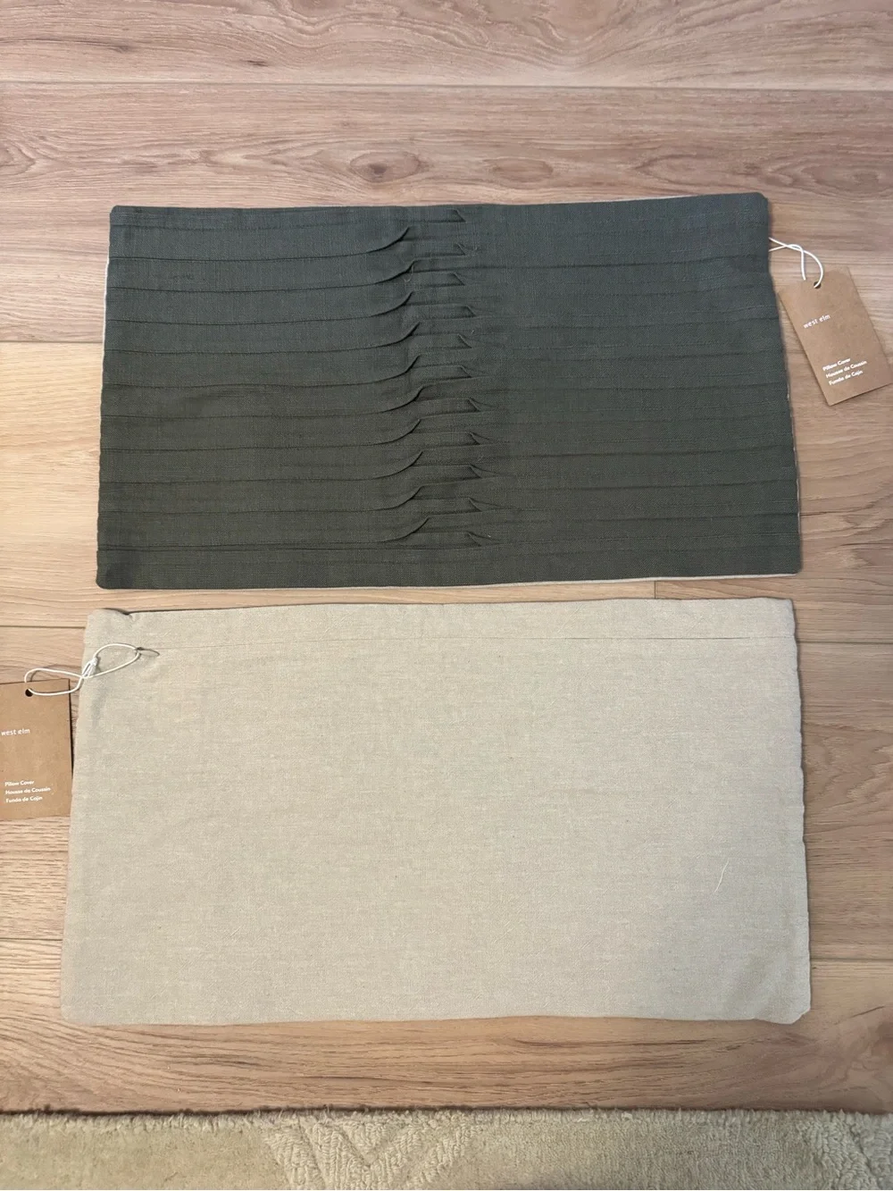 West Elm Centered Pleat Pillow Covers x 2 Dark Olive NWT Home Decor Pillows